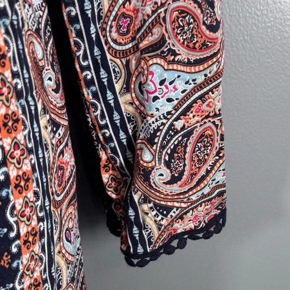 Boho Paisley Maxi Dress Long Sleeve Festival Bohemian Large - Picture 6 of 15